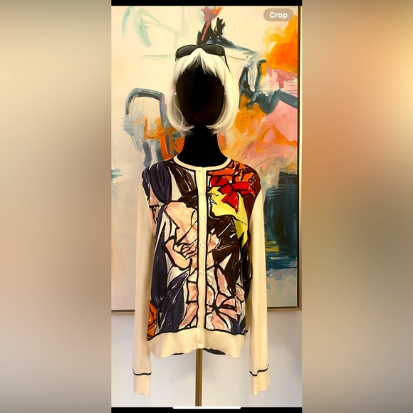 DIOR Cardigan Silk / Cashmere NWT- color Cream/ off white / multi colored.